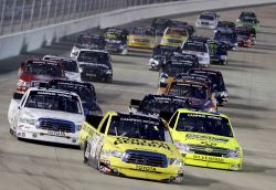 Pole sitter Kyle Busch leads the field at the start – and for 131 laps – of the Nashville 200 on Friday. Credit: John Sommers II/Getty Images for NASCAR